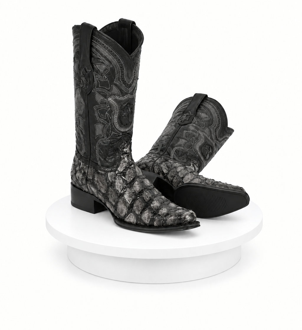 Los Altos Pirarucu Gray & Black European Square Toe Mens Boot