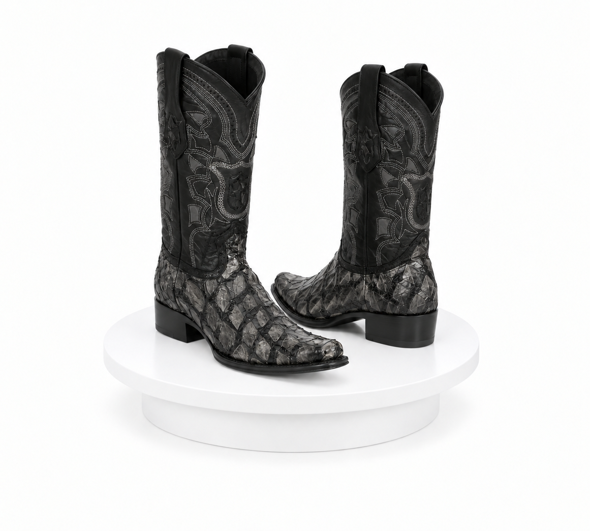 Los Altos Pirarucu Gray & Black European Square Toe Mens Boot