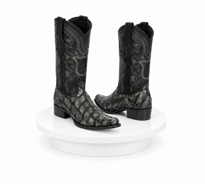 Los Altos Pirarucu Gray & Black European Square Toe Mens Boot