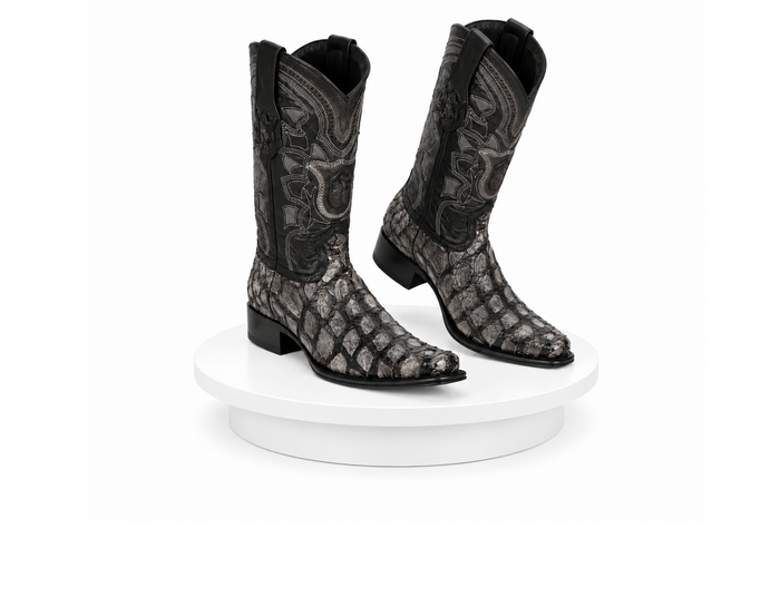 Los Altos Pirarucu Gray & Black European Square Toe Mens Boot