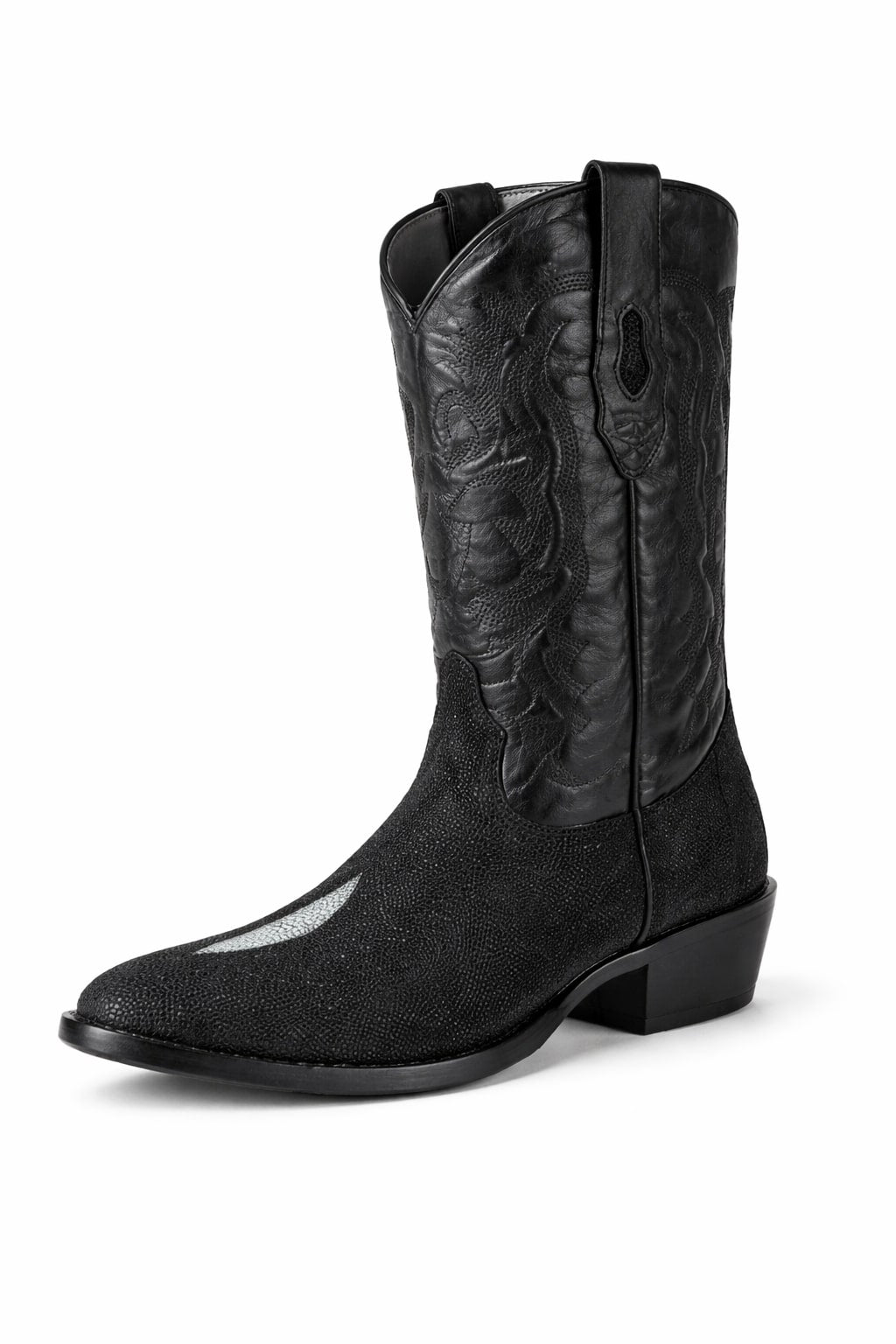 Los Altos Boots Single Stone Stingray R-Toe Black Cowboy Botas De Mantarraya - Mantarraya Boots - 6.0 Standard / D / Medium