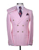 Mens Double breasted Suit - "Pink" 1920s 1980s Style Peak Lapel Suits -  Back Side Vented  Mens Designer Modern Fit Double Breasted Wool Feel Suit - Designer Brand with Gold Buttons in Pink