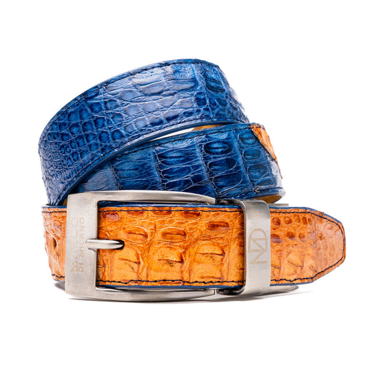Marco_Di_Milano Luciano Belt: Blue & Brandy Leather Dress Shoe