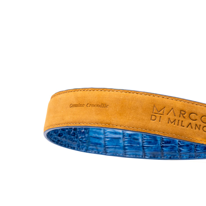 Marco_Di_Milano Luciano Belt: Blue & Brandy Leather Dress Shoe