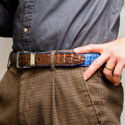 Marco Di Milano Luciano Belt: Navy & Brown Leather Dress Shoe