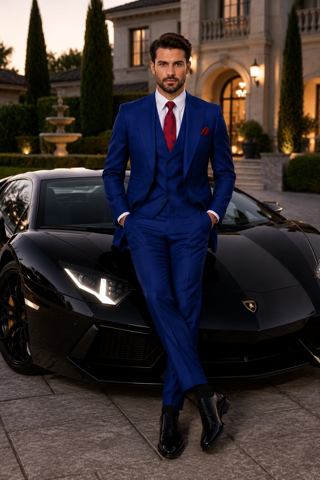 Big Lapel - Wide Lapel - Tom Ford Style Suit - Ticket Pocket - Royal Blue - 38 Short Jacket+32 Waist Adjustable 28to34)(Height: 5â€™4â€to5â€™7â€)(Neck 15-16.5)S-M)