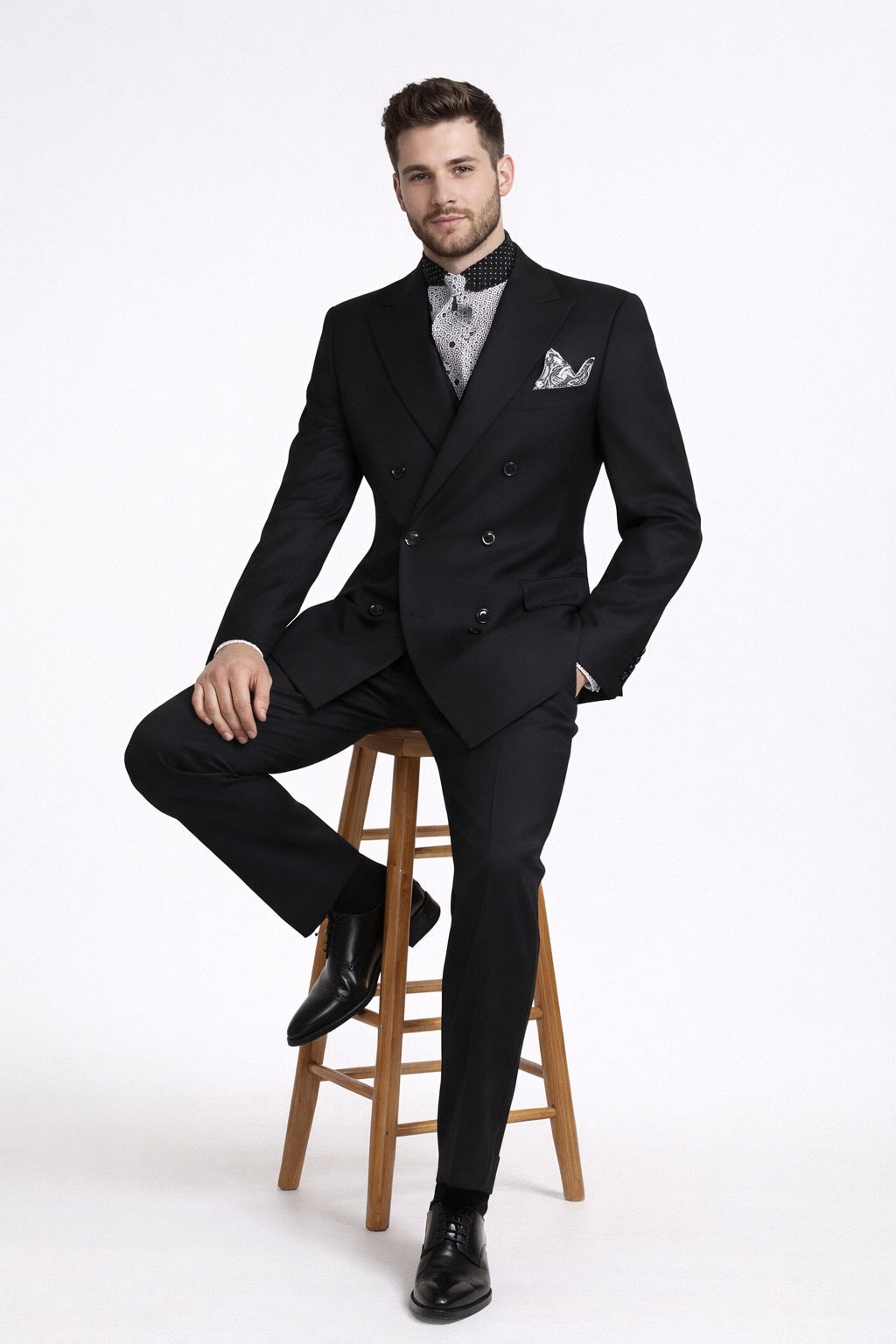 Apollo King Men's 2pc Double Breasted Suit Wide Peak Lapel with Slim Fit Cut - 38 Short Jacket+32 Waist Adjustable 28to34)(Height: 5 4 to5 7 )(Neck  15-16.5)S-M)