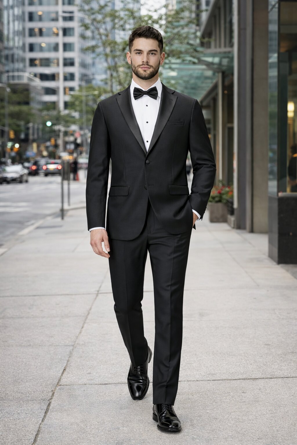 Tiglio Mens Slim Fit Black Wool Tuxedo Satin Peak Lapel Formal Dinner Suit