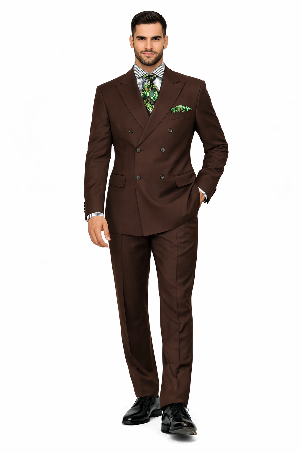 Apollo King Men's 2pc Double Breasted Suit Wide Peak Lapel with Slim Fit Cut - 38 Short Jacket+32 Waist Adjustable 28to34)(Height: 5 4 to5 7 )(Neck  15-16.5)S-M)