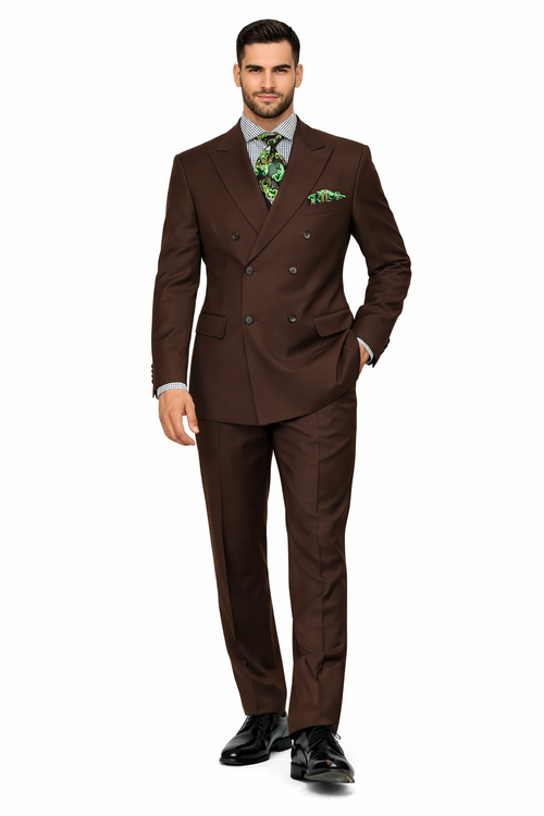 Apollo King Men's 2pc Double Breasted Suit Wide Peak Lapel with Slim Fit Cut