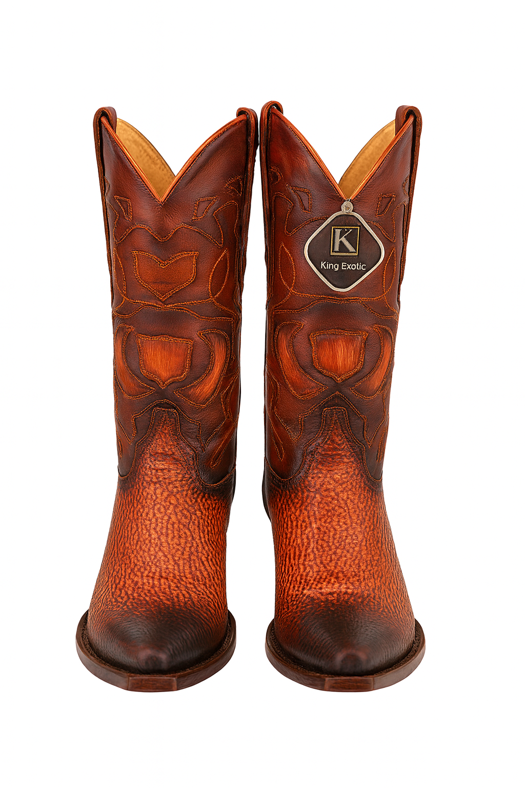 Men's King Exotic Snip Toe Sharkskin Boots Handcrafted Burnished Cognac (494RD0903) - 6 E
