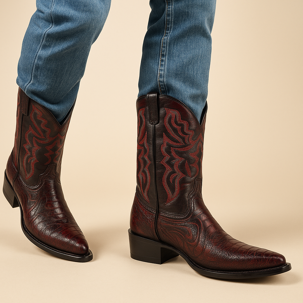 Mens King Exotic Ostrich Leg Boots Black Cherry (4980518) - 6 E