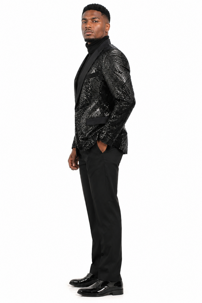 Mens Sequin Christmas Holiday Blazer – Luxury Party Jacket for New Year Jacket Sparkly Dinner Jacket in Color "Black"