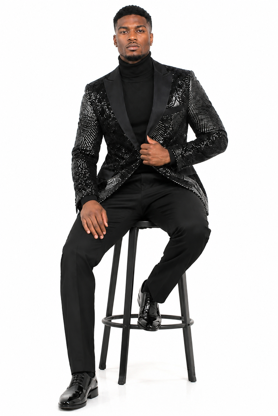 Mens Sequin Christmas Holiday Blazer – Luxury Party Jacket for New Year Jacket Sparkly Dinner Jacket in Color "Black"