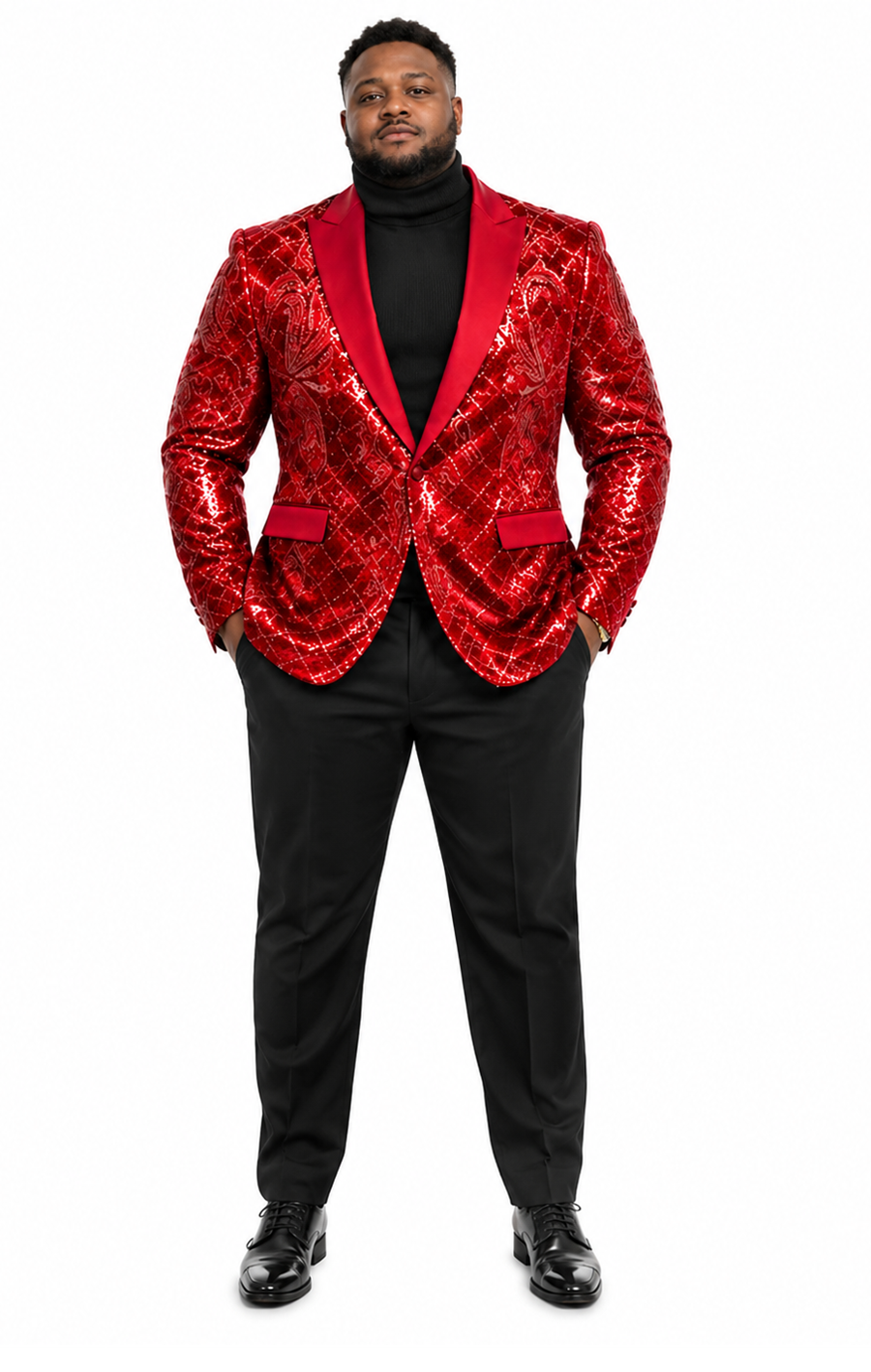 Mens Sequin Christmas Holiday Blazer – Luxury Party Jacket for New Year Jacket Sparkly Dinner Jacket in color "Red"
