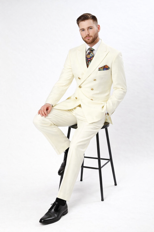 Apollo King Men's 2pc Double Breasted Suit Wide Peak Lapel with Slim Fit Cut