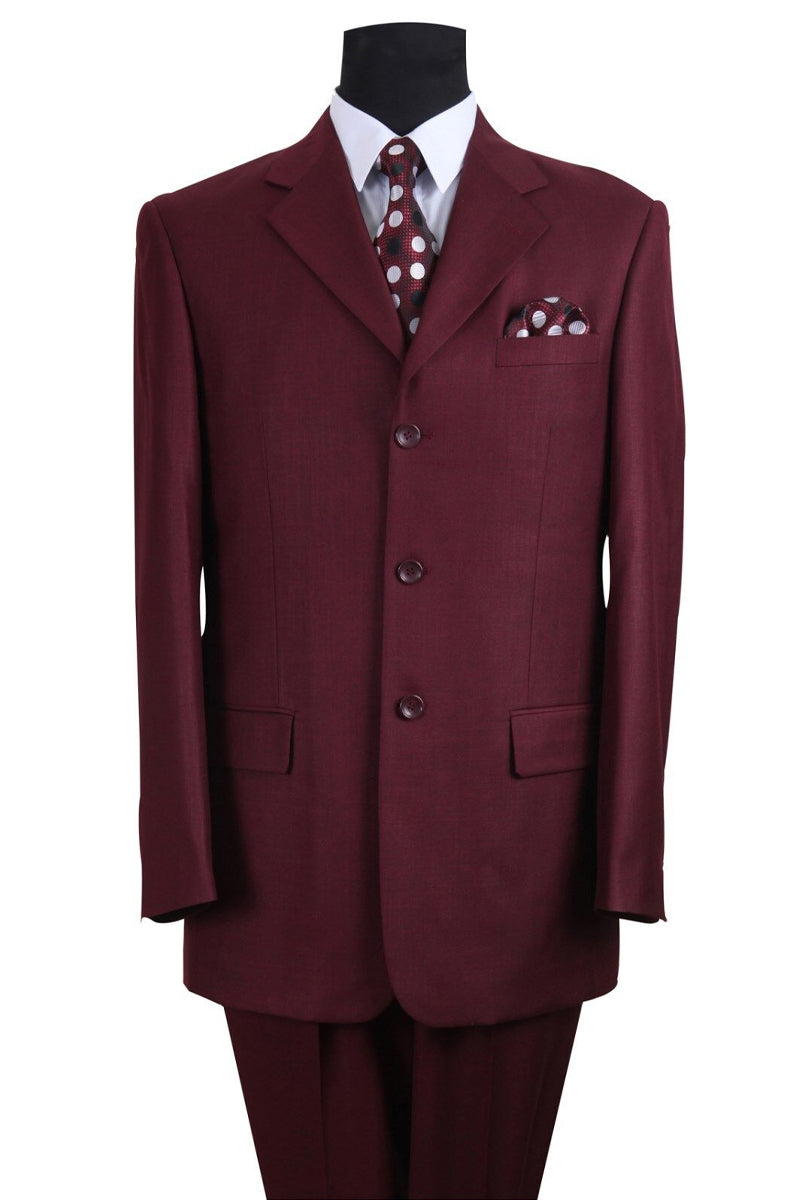 "Burgundy Men's Classic Fit 3-Button Textured Pleated Pant Suit"
