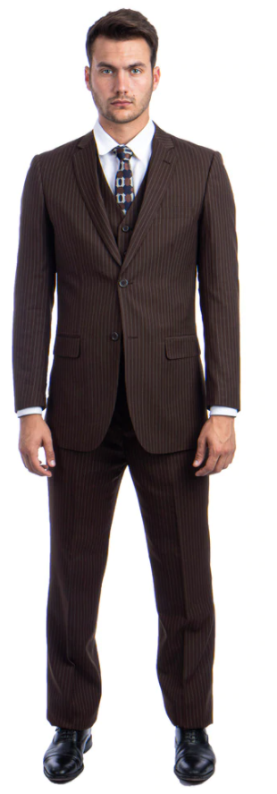 Tazio Men's 3 Piece Executive Pinstripe Suit  6 Button Vest Professional Look