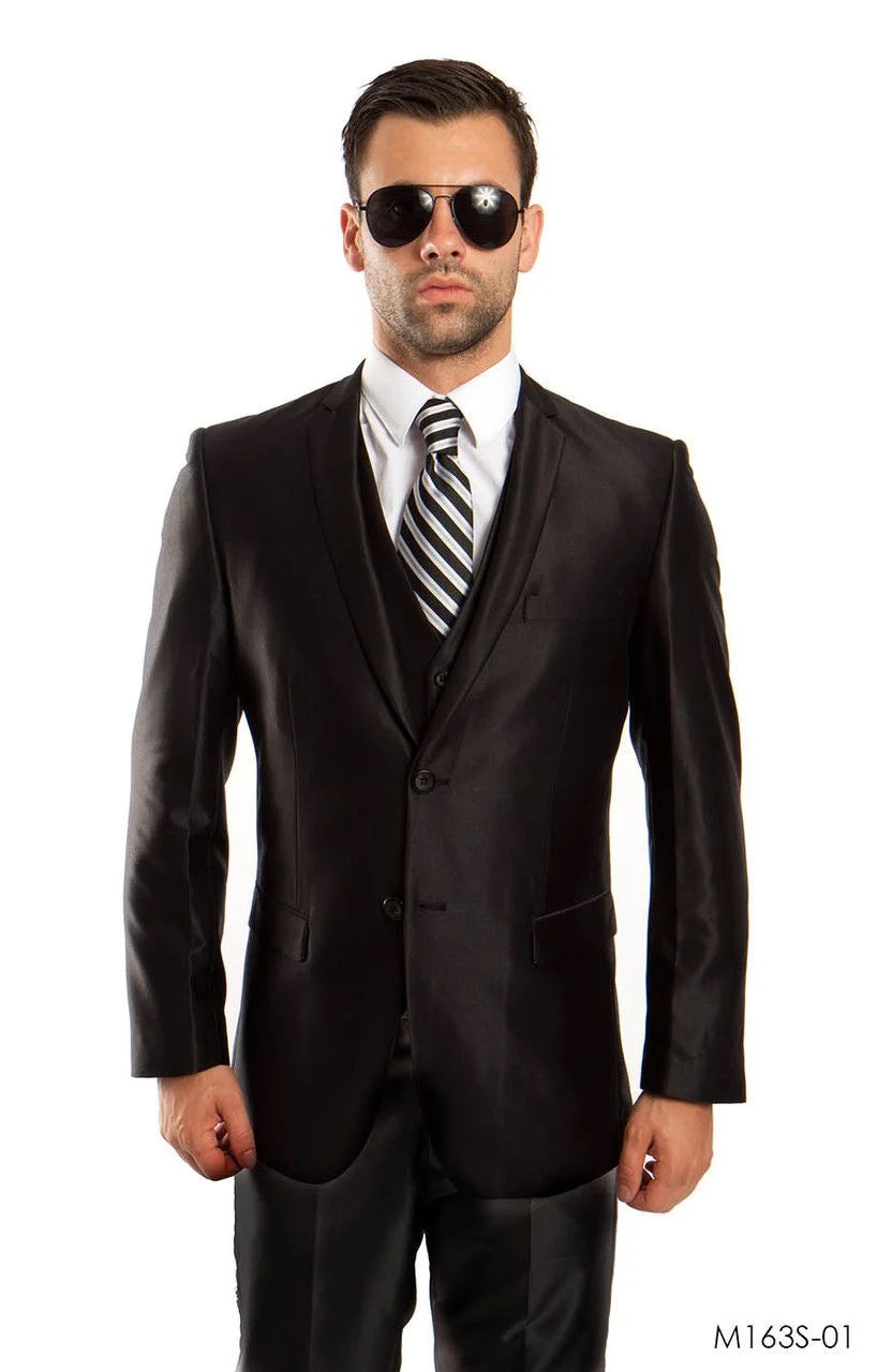 Tazio Men's Slim Fit Sharkskin 3-Piece Suit