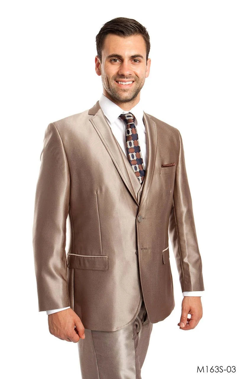 Tazio Men's Slim Fit Sharkskin 3-Piece Suit