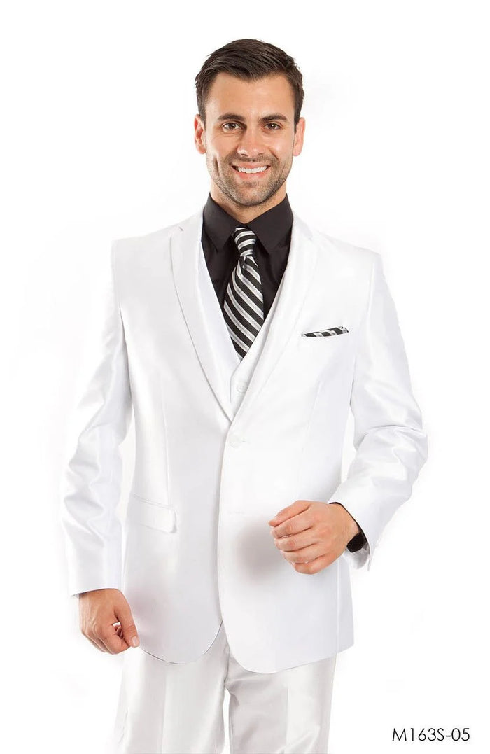 Tazio Men's Slim Fit Sharkskin 3-Piece Suit