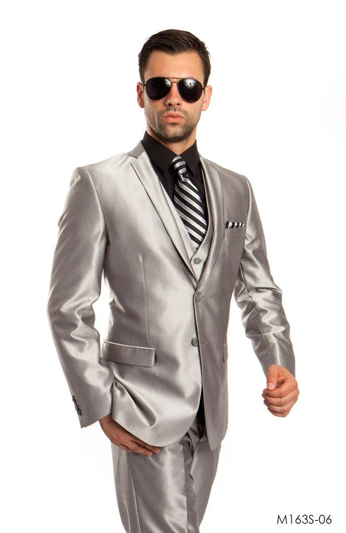 Tazio Men's Slim Fit Sharkskin 3-Piece Suit