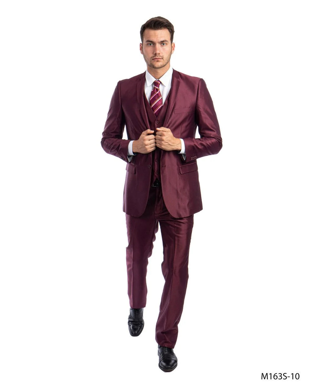 Tazio Men's Slim Fit Sharkskin 3-Piece Suit - 38 Short Jacket+32 Waist Adjustable 28to34)(Height: 5 4 to5 7 )(Neck  15-16.5)S-M)