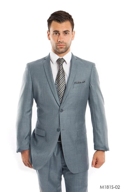 Tazio Mens 2Piece Silky Sharkskin SlimFit Suit Modern Cut blue