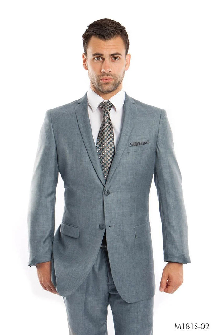 Tazio Mens 2Piece Silky Sharkskin SlimFit Suit Modern Cut blue