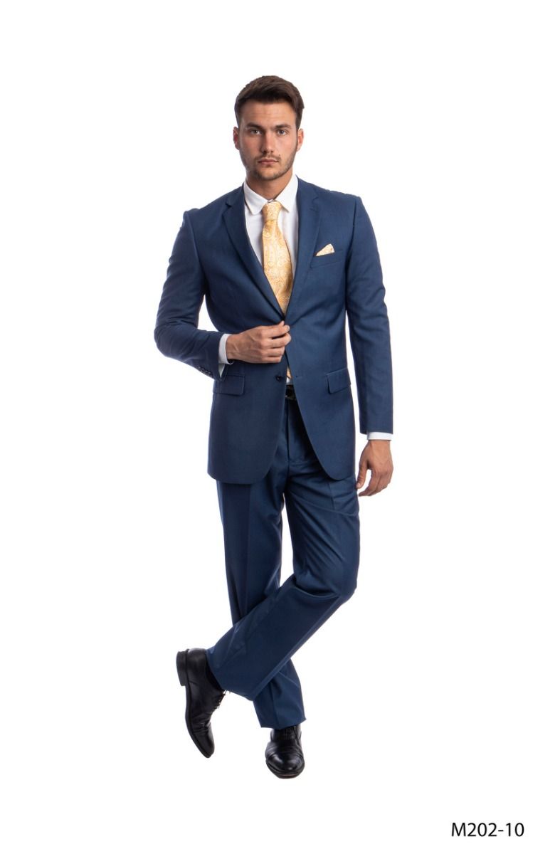 Demantie Men's 2 Piece Solid Executive Suit Flat Front Pants - 40 Short Jacket+34 Waist  Adjust 30to36)(Height: 5 4 to5 7 )(Neck 15.5-17)M