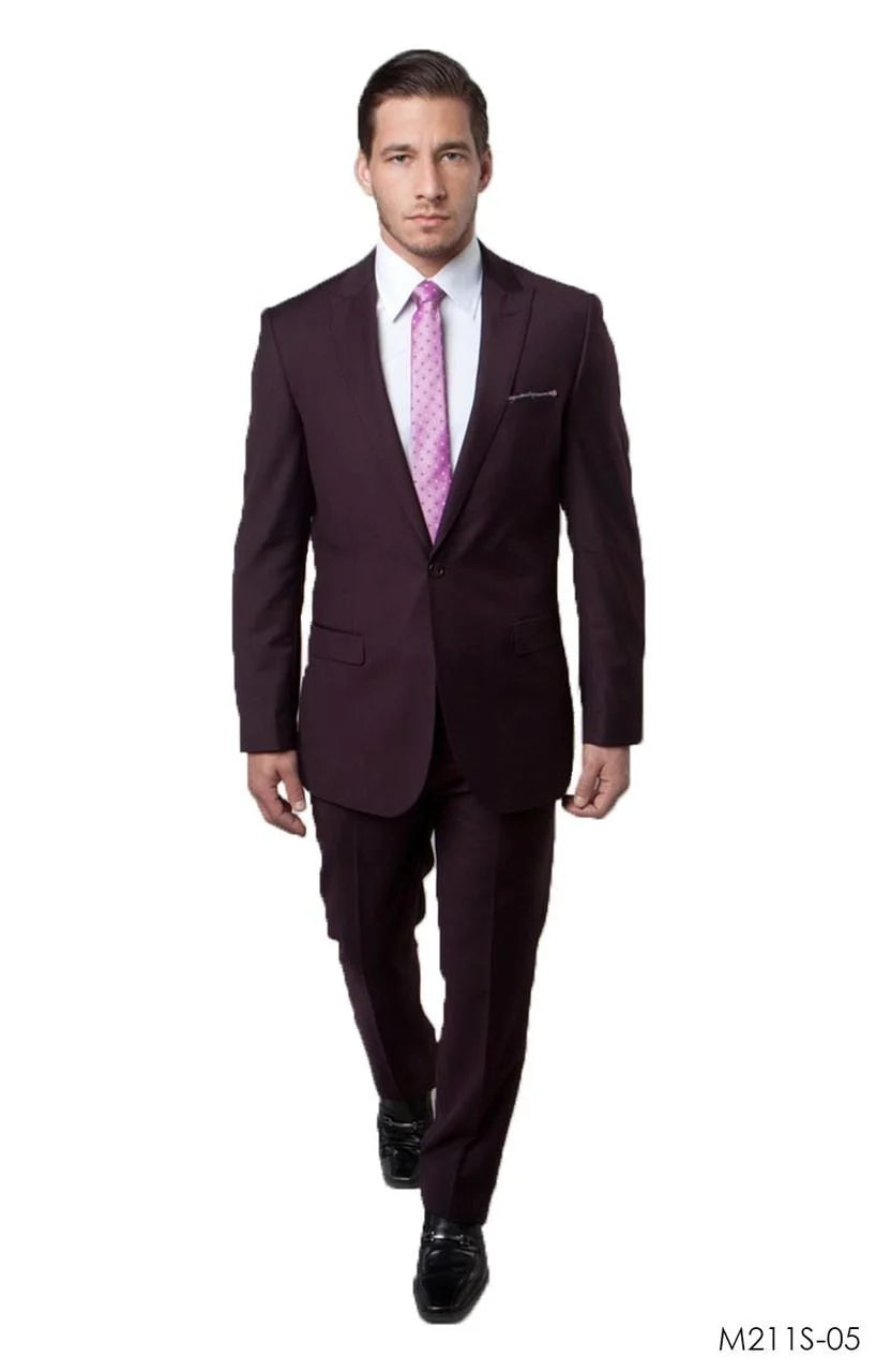 Tazio Men's Slim Fit 2 Piece Suit Classic Solid Colors