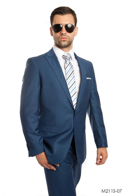 Tazio Men's Slim Fit 2 Piece Suit Classic Solid Colors