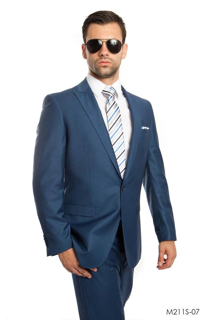 Tazio Men's Slim Fit 2 Piece Suit Classic Solid Colors