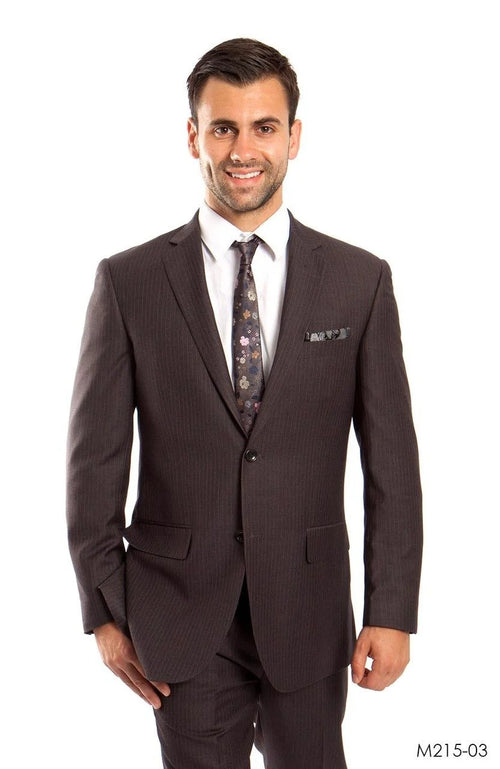 Tazio Mens 2pc Slim Fit Executive Pinstripe Suit Thin Stripes