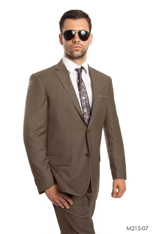 Tazio Mens 2pc Slim Fit Executive Pinstripe Suit Thin Stripes