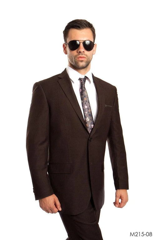 Tazio Mens 2pc Slim Fit Executive Pinstripe Suit Thin Stripes