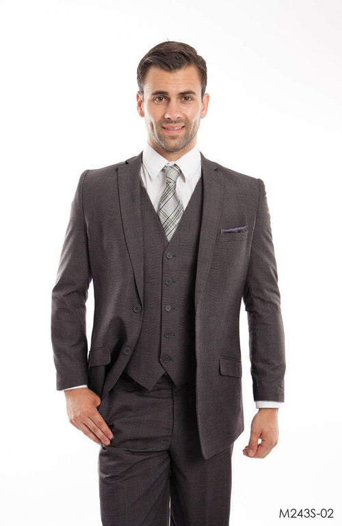 Tazio Men's 3-Piece Slim Fit Glen Plaid Suit