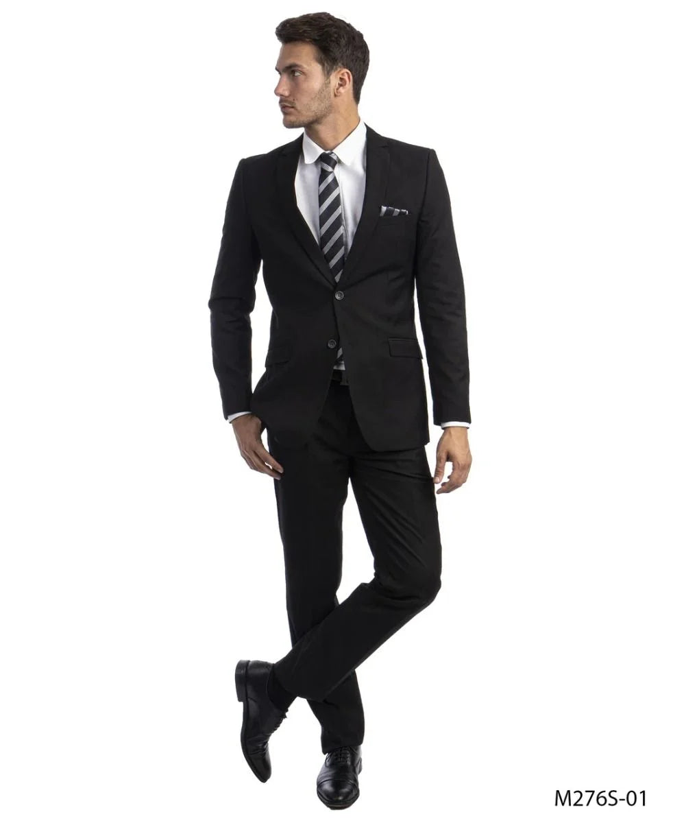 Tazio Men's 2pc Slim Fit Suit Classic Solid Colors for Professional Look