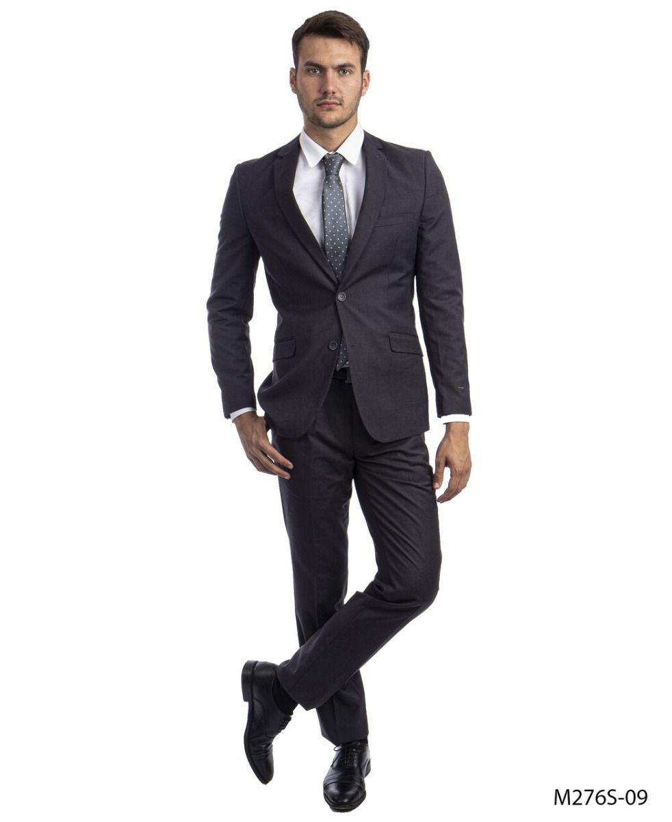 Tazio Men's 2pc Slim Fit Suit Classic Solid Colors for Professional Look - 38 Short Jacket+32 Waist Adjustable 28to34)(Height: 5 4 to5 7 )(Neck  15-16.5)S-M)