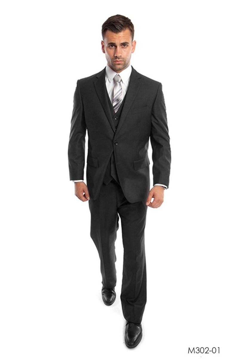 Formal Wear Demantie Mens 3Pc Solid Executive Suit Business Formalwear with Style - 38 Short Jacket+32 Waist Adjustable 28to34)(Height: 5 4 to5 7 )(Neck  15-16.5)S-M)