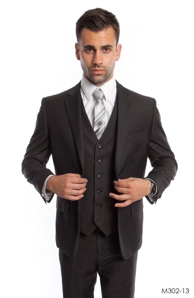 Formal Wear Demantie Mens 3Pc Solid Executive Suit Business Formalwear with Style - 38 Short Jacket+32 Waist Adjustable 28to34)(Height: 5 4 to5 7 )(Neck  15-16.5)S-M)