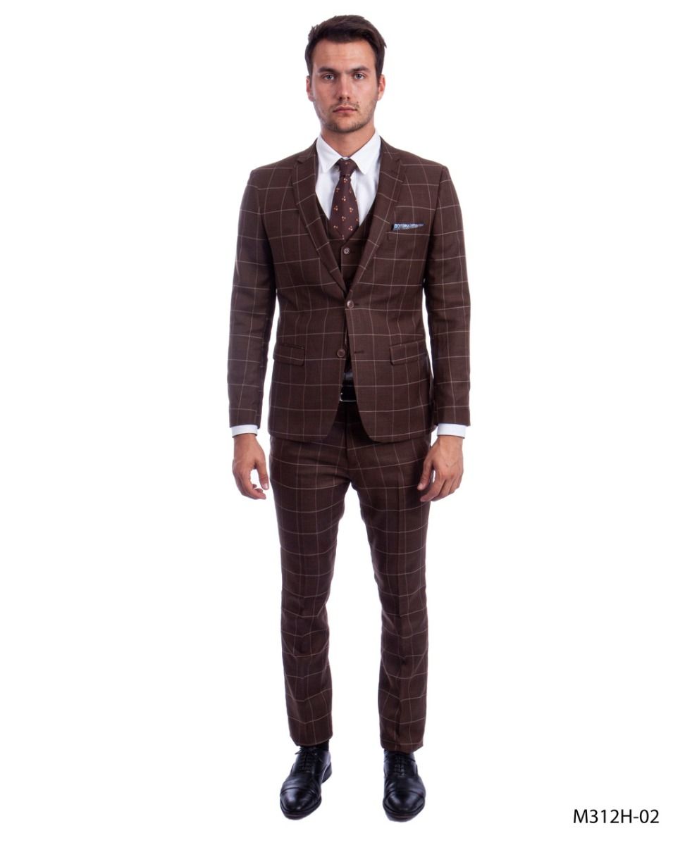 Check  Sean Alexander Men's 3-Piece Executive Windowpane Suit Checked Pattern - 38 Short Jacket+32 Waist Adjustable 28to34)(Height: 5 4 to5 7 )(Neck  15-16.5)S-M)
