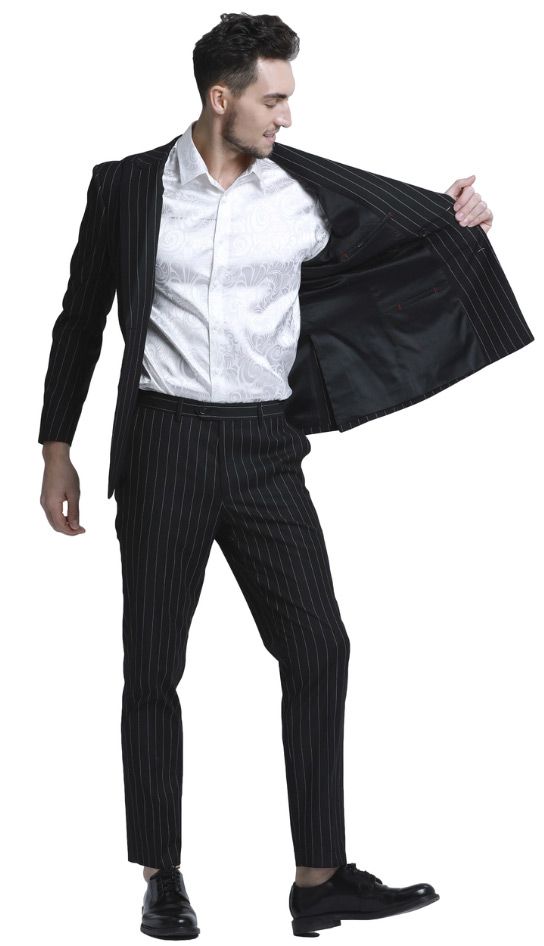 Tazio Men's Skinny Fit 2-Piece Suit Light Pinstripe - 38 Short Jacket+32 Waist Adjustable 28to34)(Height: 5 4 to5 7 )(Neck  15-16.5)S-M)