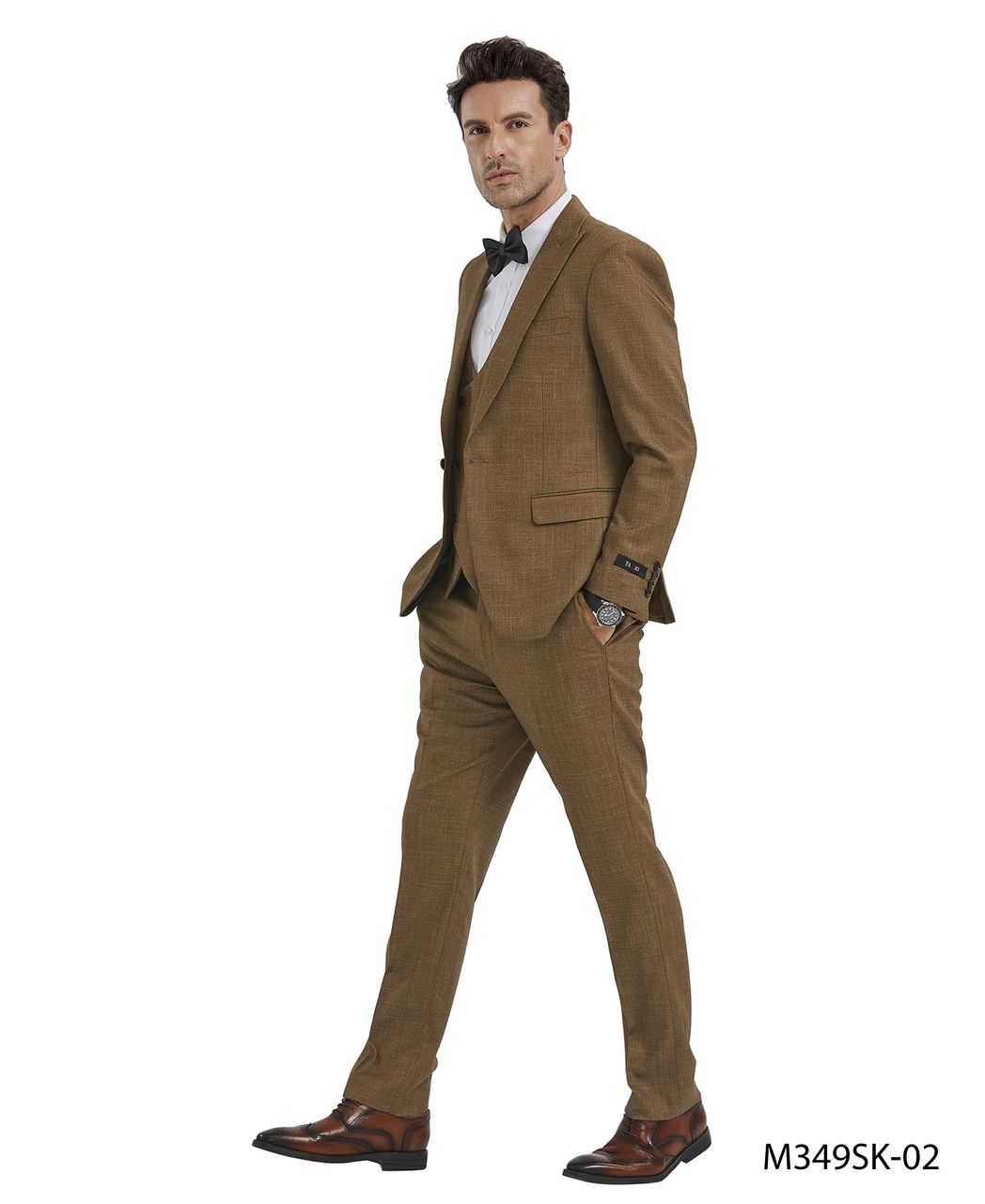 Tazio Men's 3-Piece Textured Solid Skinny Fit Suit - 34 Short or Extra Small