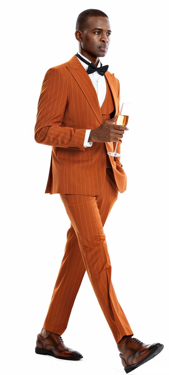 Tazio Men's Skinny Fit Pinstripe Suit 3 Piece Set Stylish Professional Look - 38 Short Jacket+32 Waist Adjustable 28to34)(Height: 5 4 to5 7 )(Neck  15-16.5)S-M)