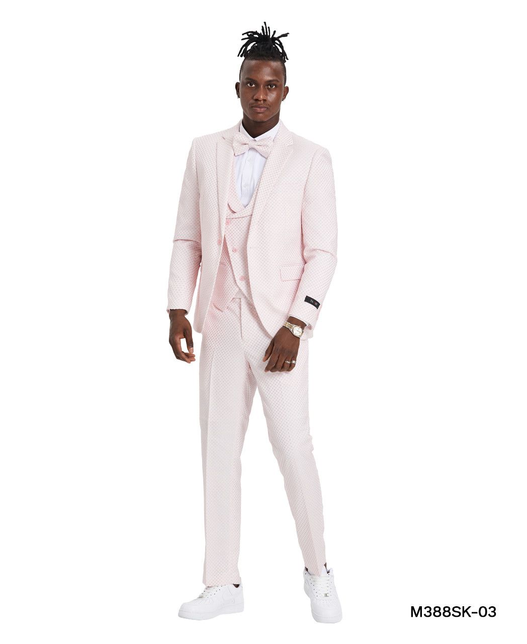 Tazio Men's Skinny-Fit 3-Piece Polka Dot Suit - 38 Short Jacket+32 Waist Adjustable 28to34)(Height: 5 4 to5 7 )(Neck  15-16.5)S-M)