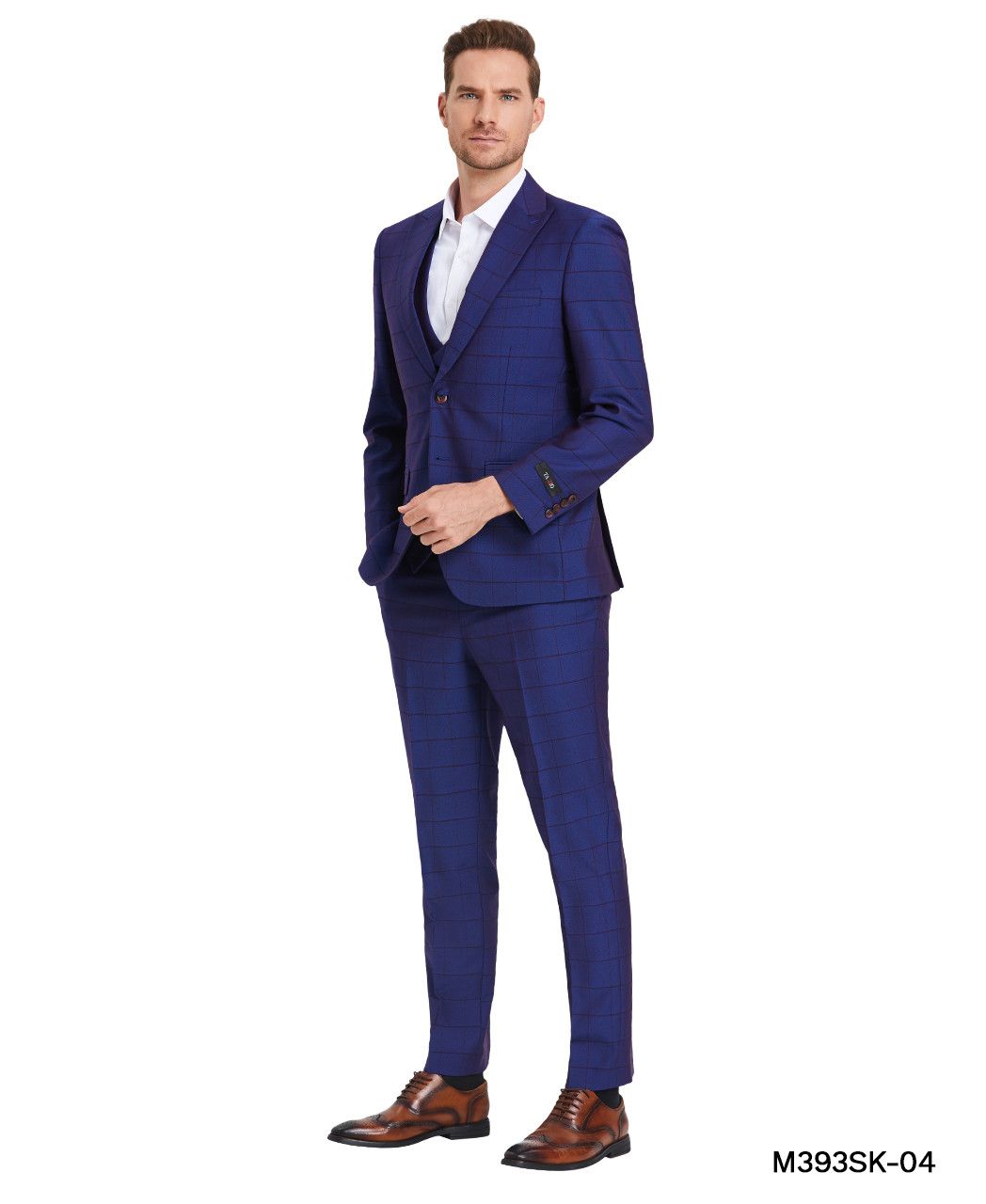 Tazio Men's Skinny Fit 3 Piece Suit Tone on Tone Windowpane - 38 Short Jacket+32 Waist Adjustable 28to34)(Height: 5 4 to5 7 )(Neck  15-16.5)S-M)