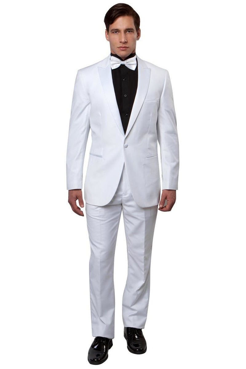 White Wedding Tuxedo for Men - Slim Fit, One Button, Peak Lapel Design
