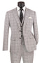 Glen Plaid Men's Slim Fit Vested Summer Business Suit - Light Grey