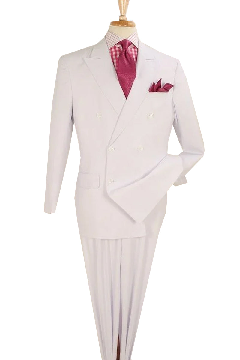 "White Men's Classic Double-Breasted Luxury Wool Suit"